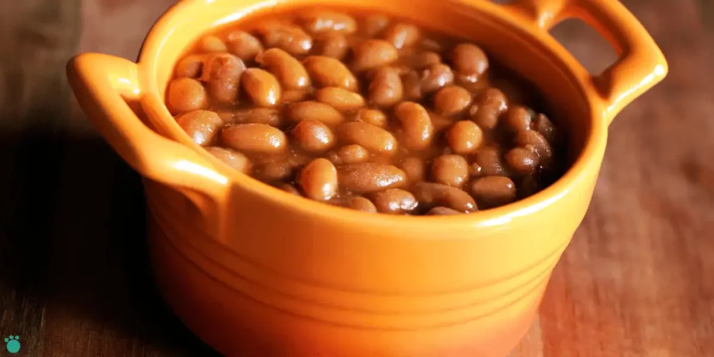 a pot full of cooked beans